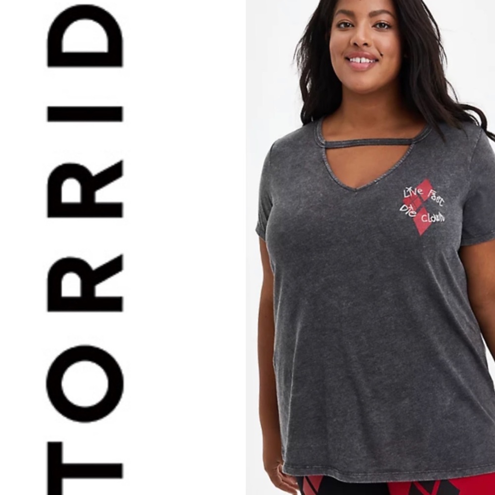 TORRID WOMENS DC COMICS SUICIDE SQUAD LIVE FAST DIE CLOWN CHOKER TOP SIZE 0